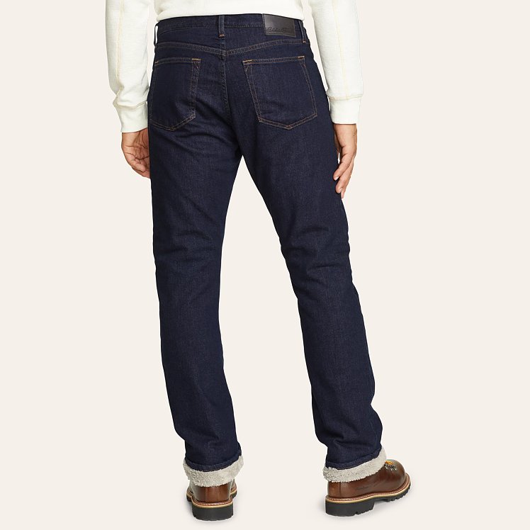 Eddie Bauer Men s Bellingham Faux Shearling Fleece Lined Jeans Deep Rinse 35 32 Shop Gifts for Him