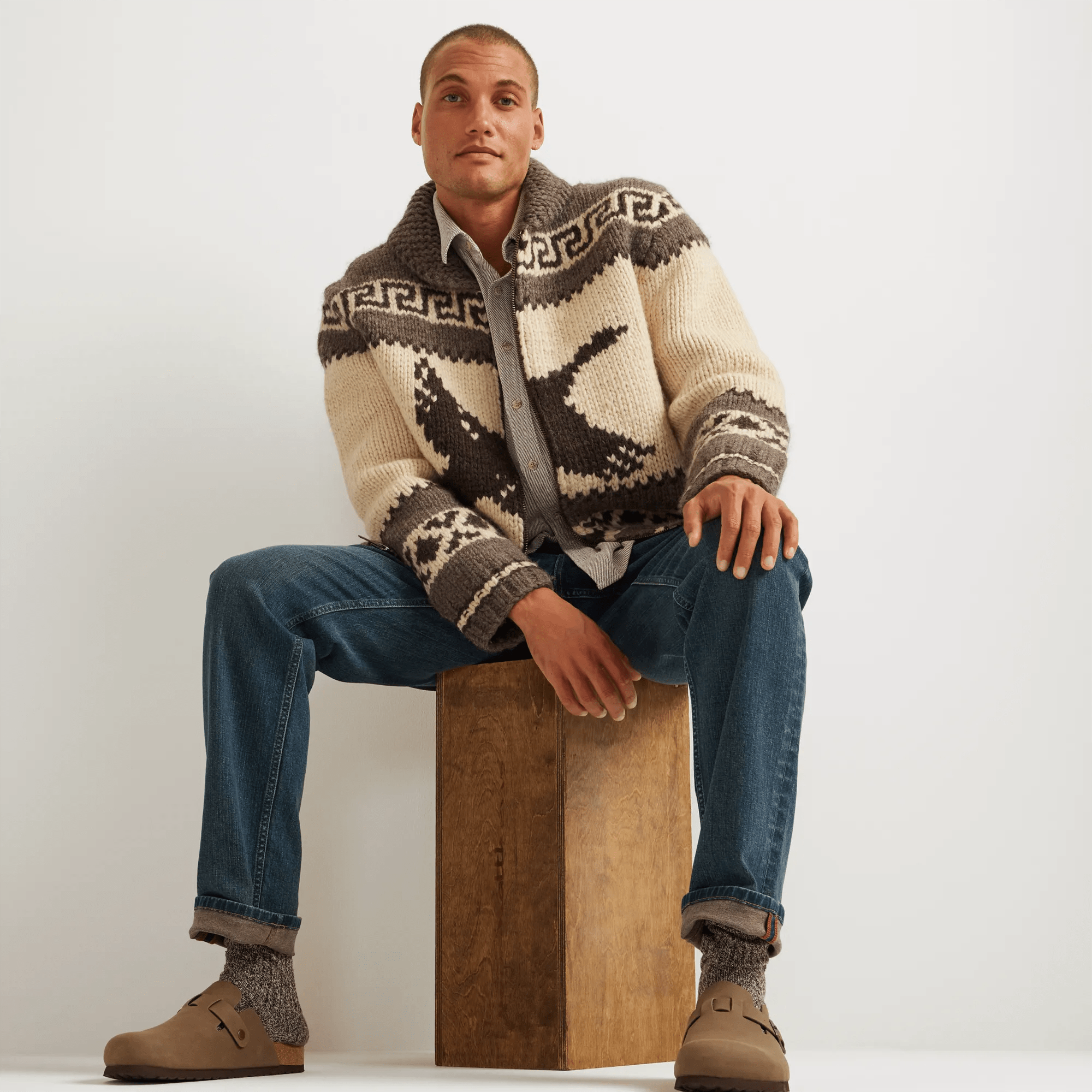 Hand-Knit Full-Zip Cardigan