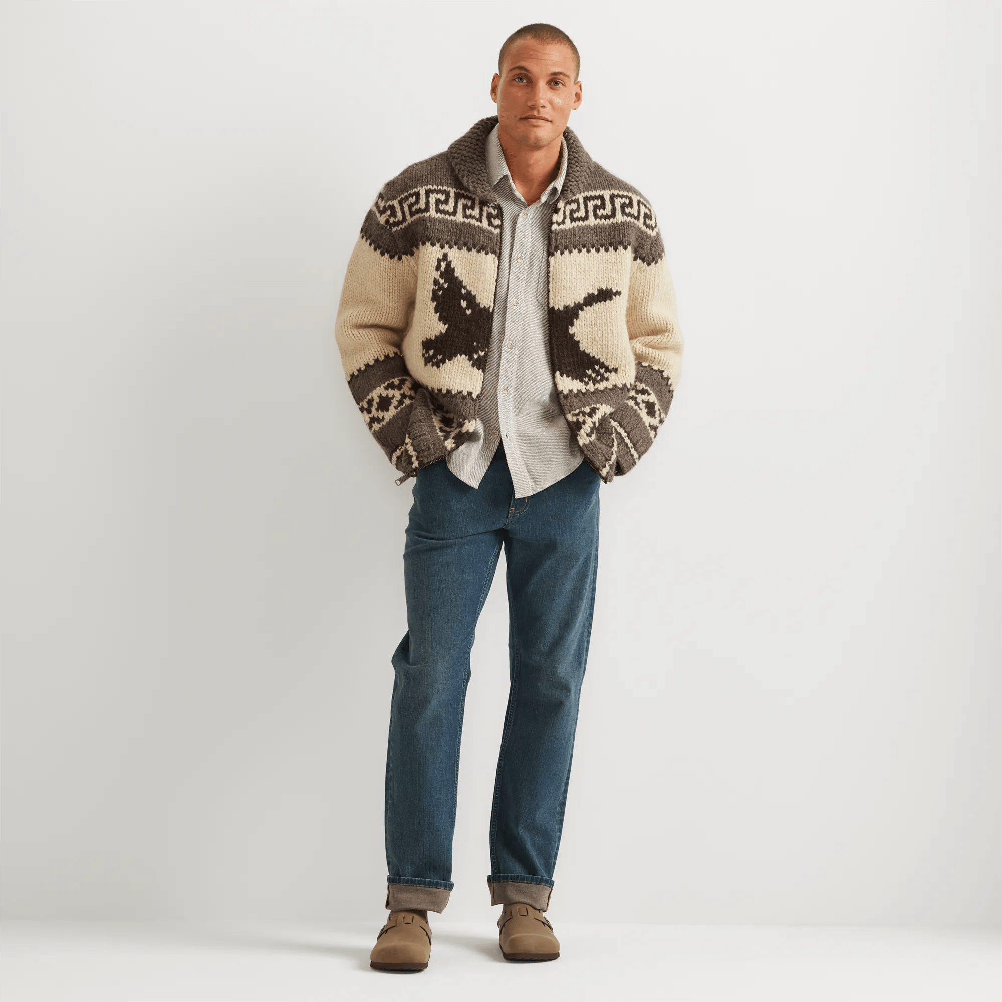 Hand-Knit Full-Zip Cardigan