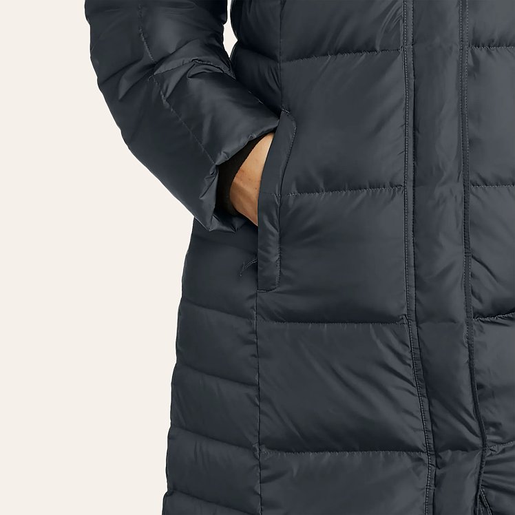 NWT store Eddie Bauer 20x Womens Lodge Down Parka Duffle Coat Hooded Black TM