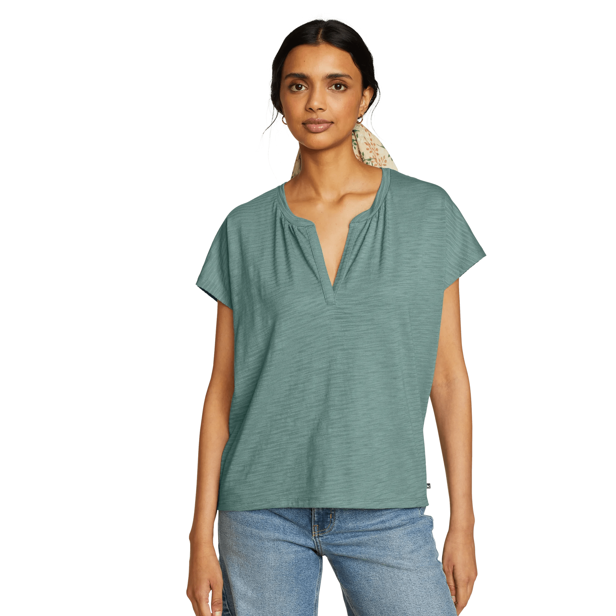 Sunny Slub-Texture Notch Neck Top