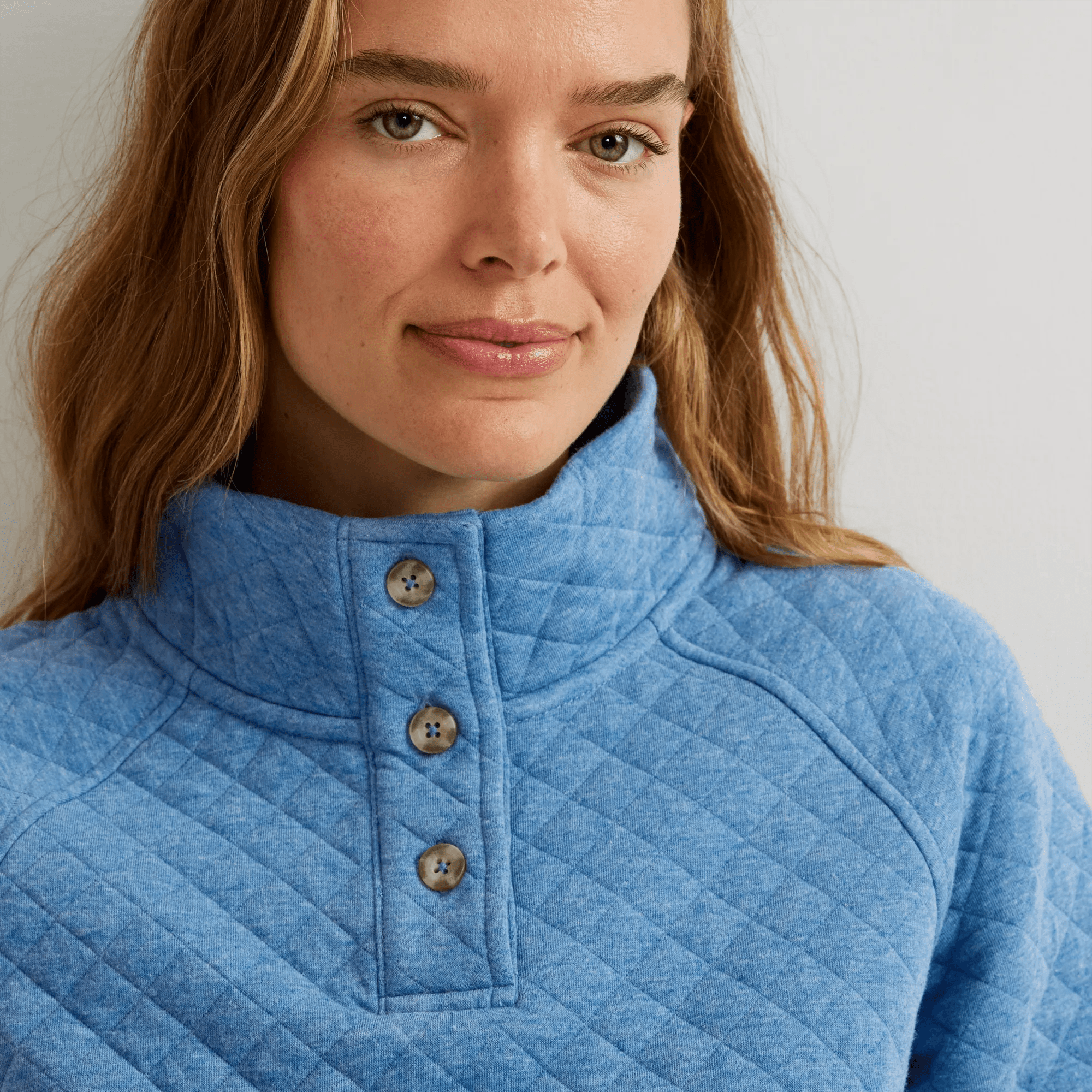 Quilted Button-Up Mockneck