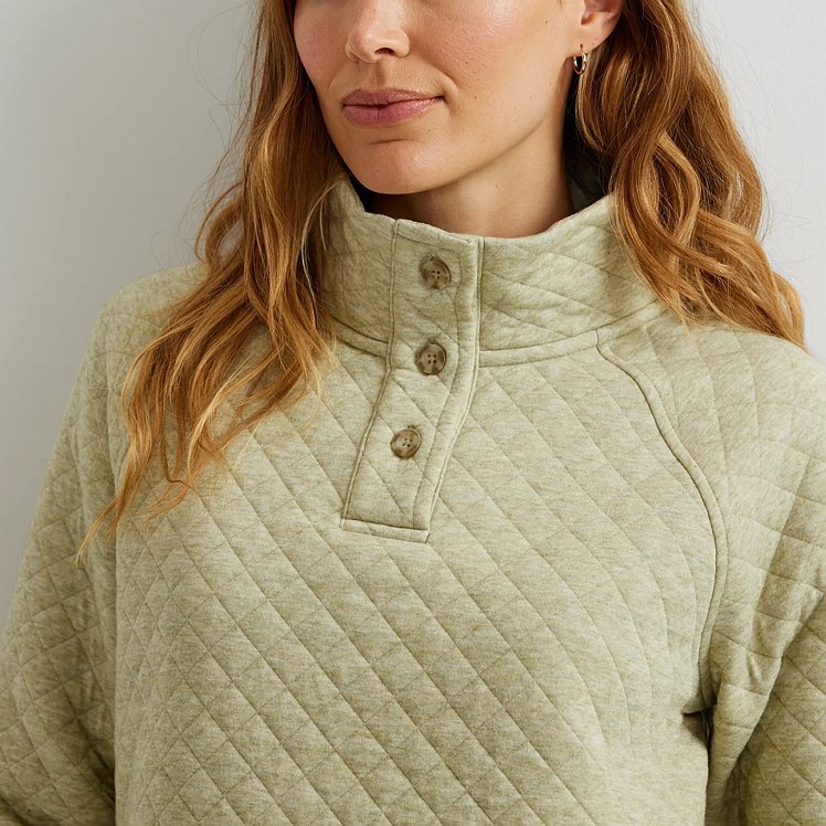 Women's Quilted Button-Up Mockneck
