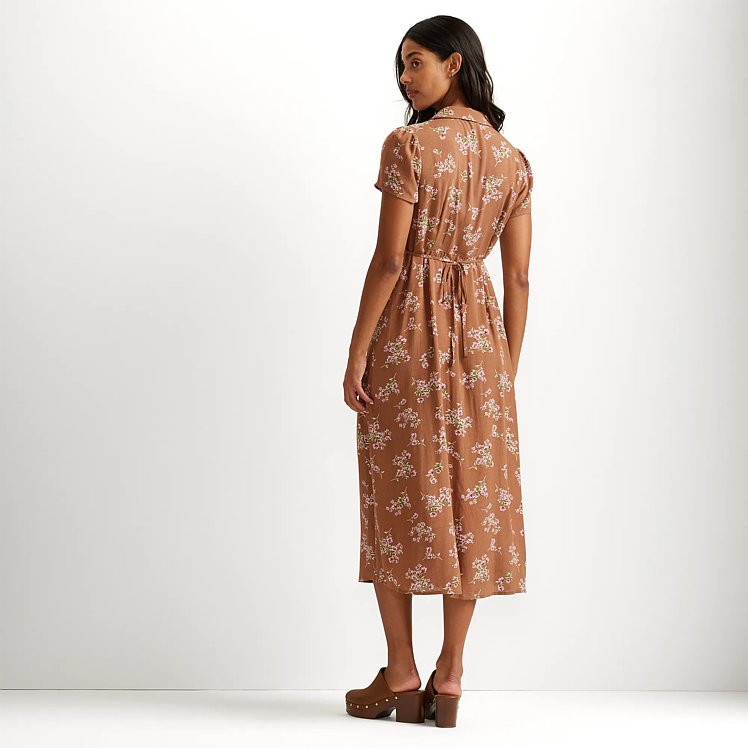 Women's Camp Collar Short-Sleeve Midi Dress