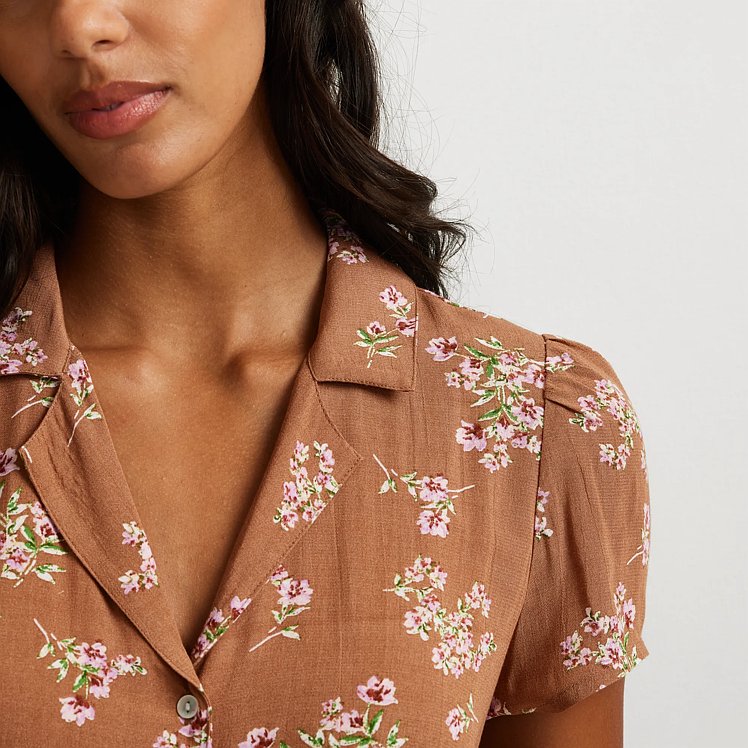 Women's Camp Collar Short-Sleeve Midi Dress