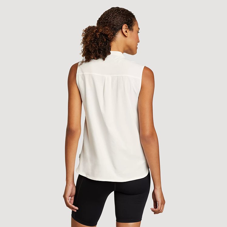 efu EATHER SLEEVELESS TOP ホワイトF White Ribbed Top - Cross-Front Sleeveless Top - Cross Front
