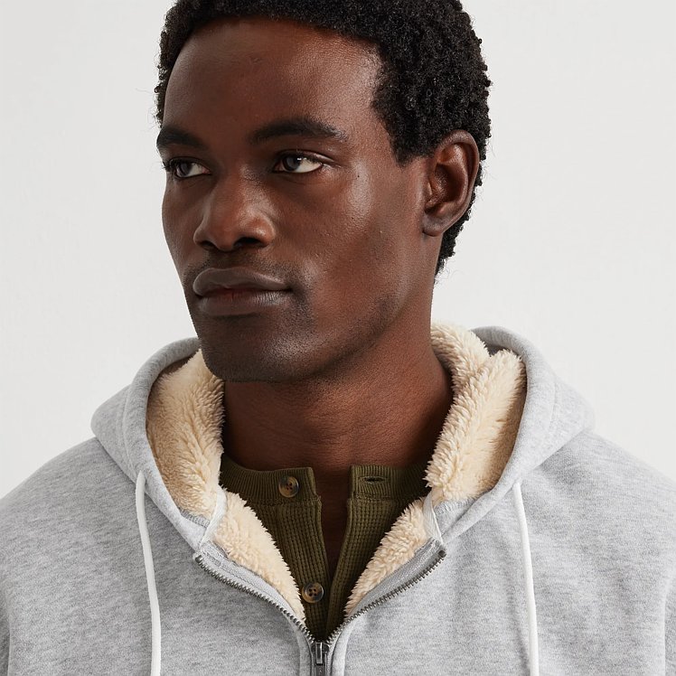 Men's Vintage Soft Faux Shearling-Lined Full-Zip Hoodie