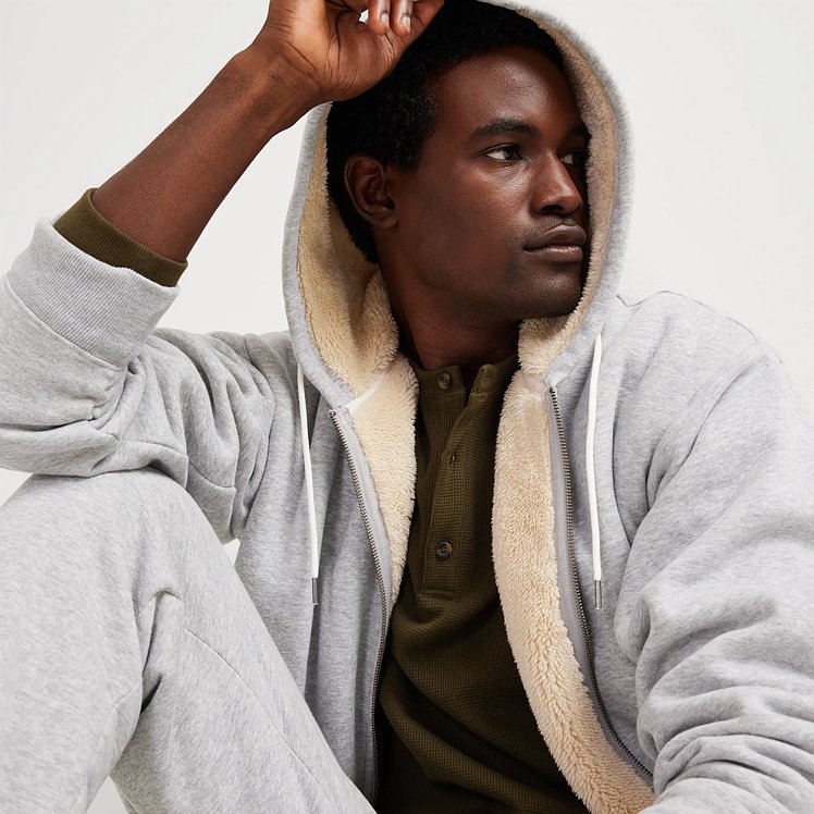 Men's Vintage Soft Faux Shearling-Lined Full-Zip Hoodie