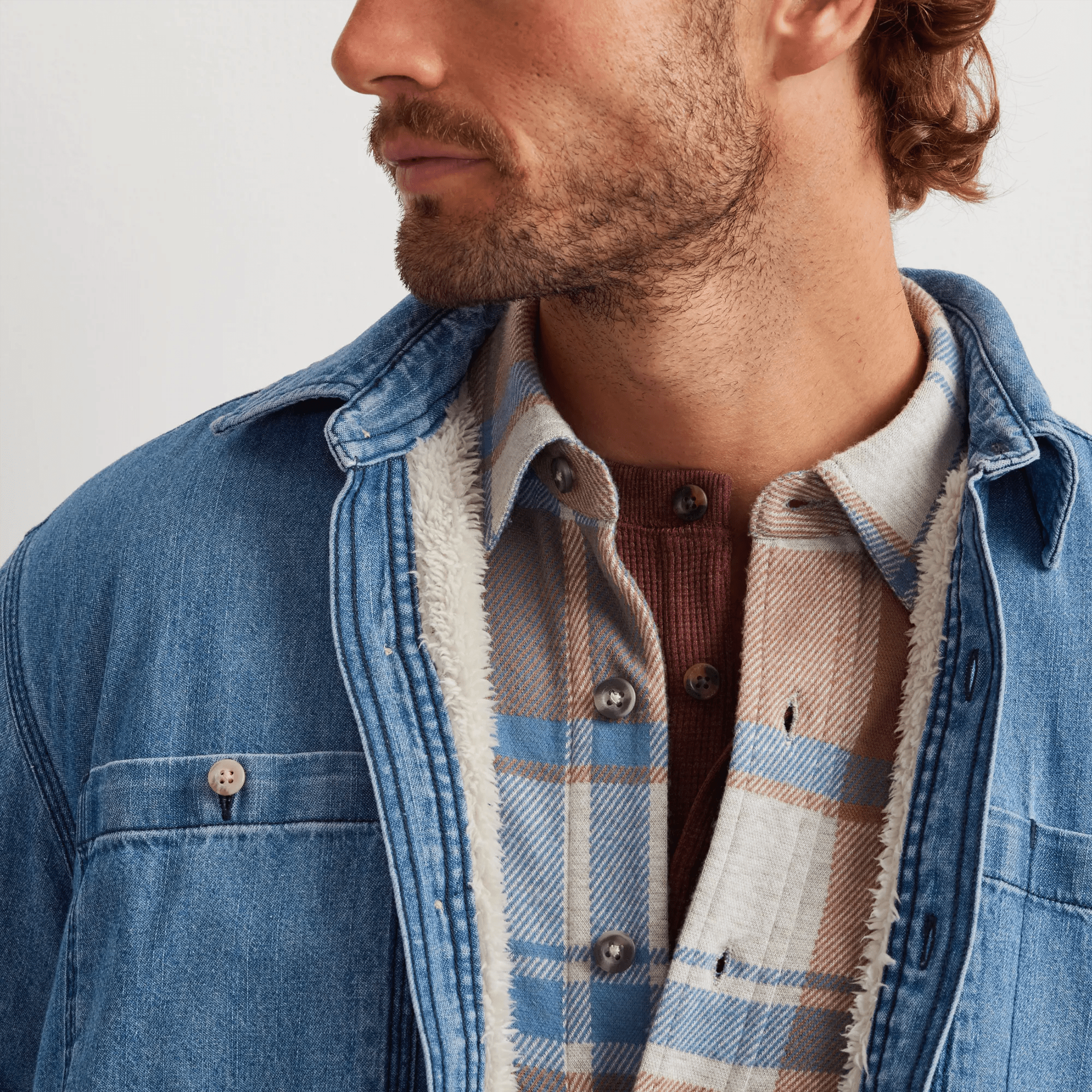 Faux Shearling-Lined Denim Shirt Jacket