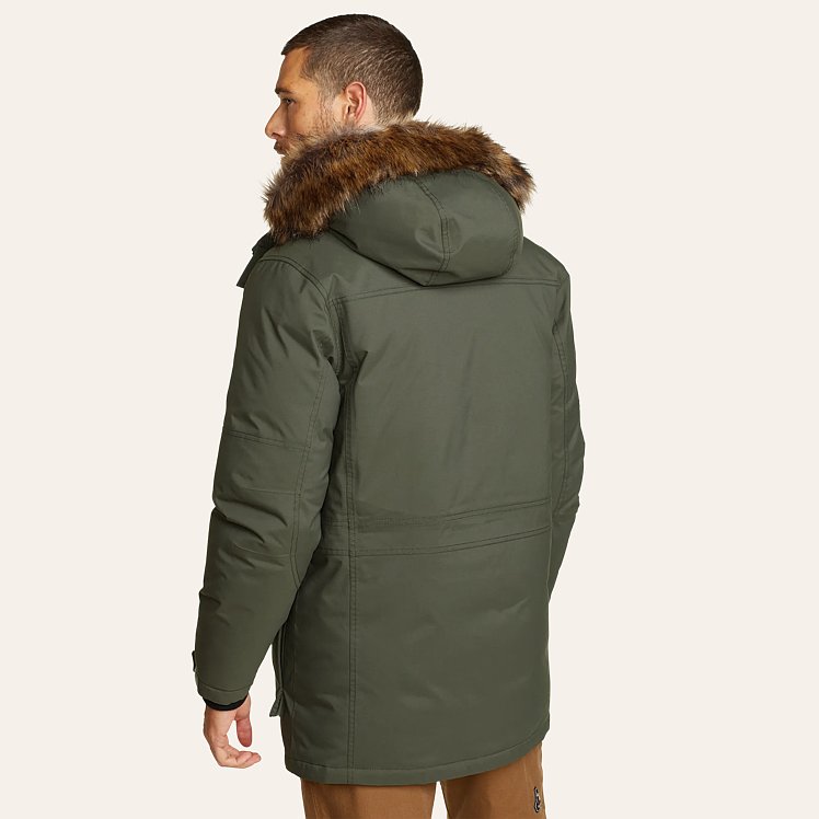 Eddie Bauer goose down shops EB 550 fill power green brown hooded coat size XL Tall