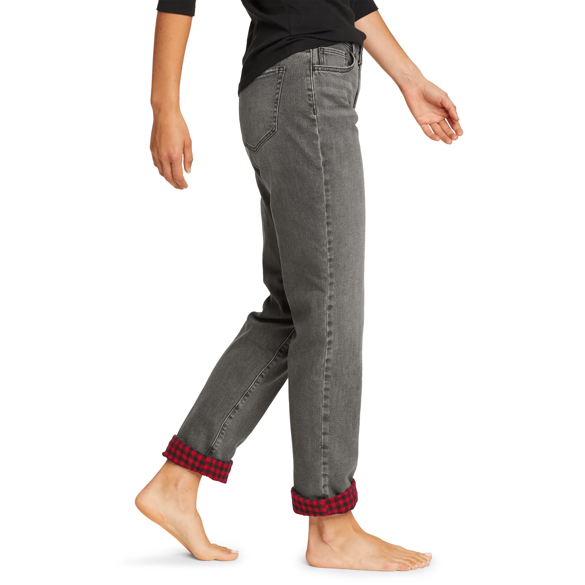 Flannel-Lined Boyfriend Jeans