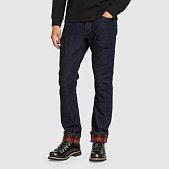 Eddie Bauer Fleece Lined Jeans Men 34x28 Blue Denim Plaid Regular Straight  Warm