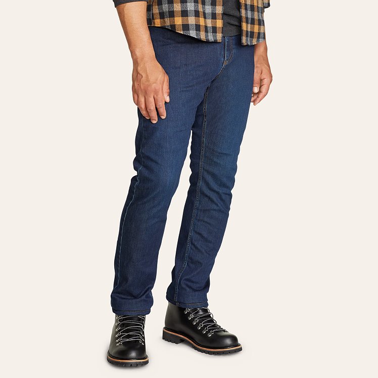 Eddie Bauer Men s Voyager Flex Fleece Lined Jeans Straight Dark Indigo 34 32 Shop Gifts for Him