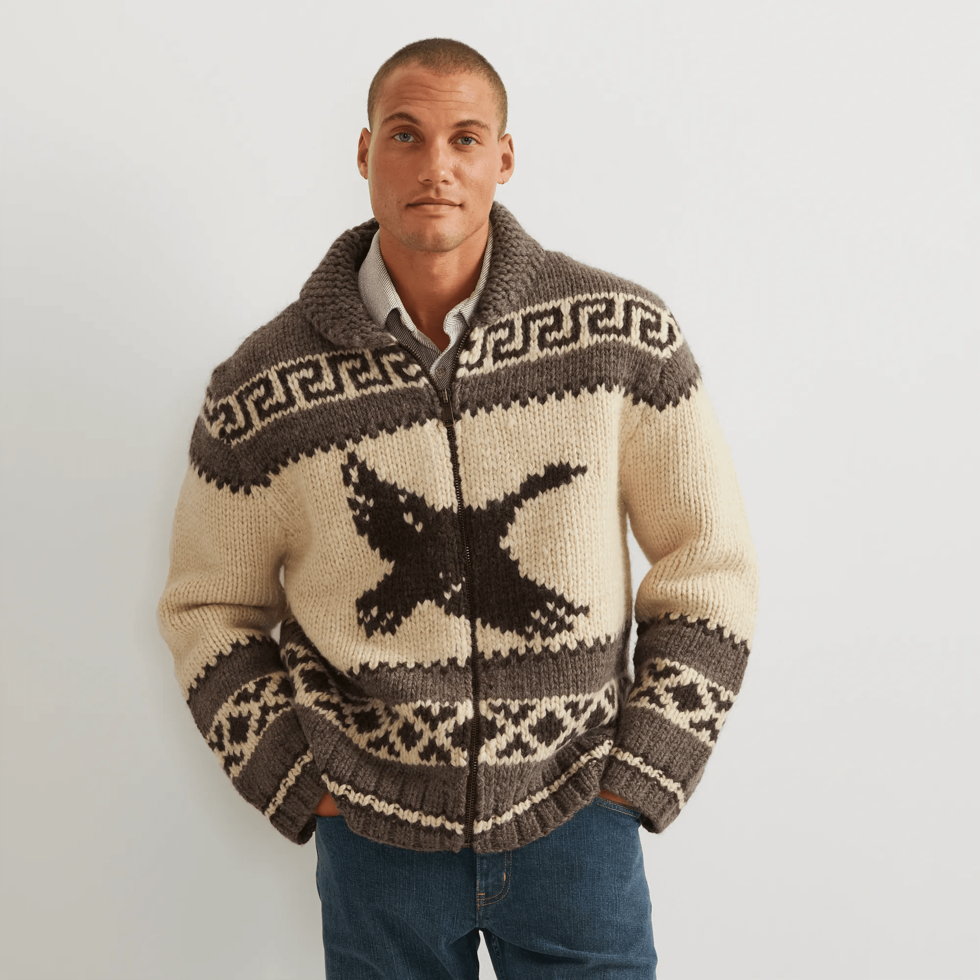 Hand-Knit Full-Zip Cardigan