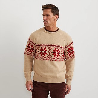 Image of Men's Classic Fair Isle Crewneck Sweater - Snowflake Stripe
