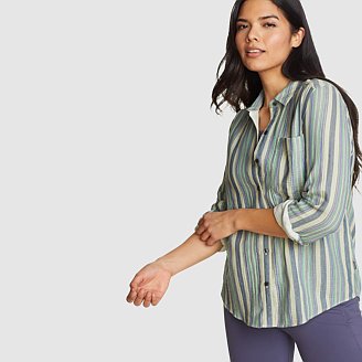 Eddie Bauer Women's Carry-On Long-Sleeve Button-Down Shirt - Chalk - XL