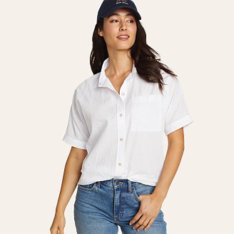 Womens Travel Light Crinkle Cotton Short-Sleeve Shirt