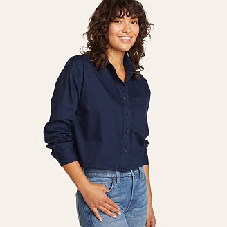 Women's Everyday Cotton Cropped Long-Sleeve Shirt