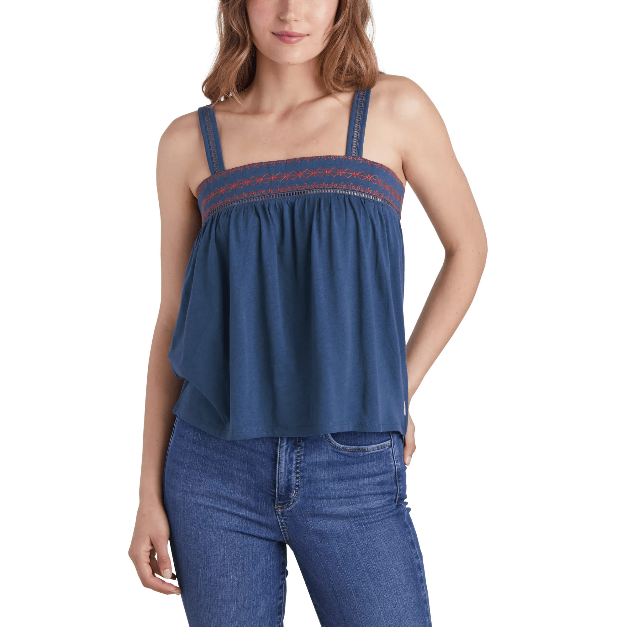 Gate Check Embroidered Square-Neck Tank Top