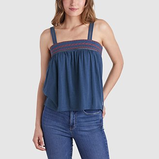 Women's Gate Check Embroidered Square-Neck Tank Top