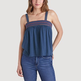 Womens Gate Check Embroidered Square-Neck Tank Top