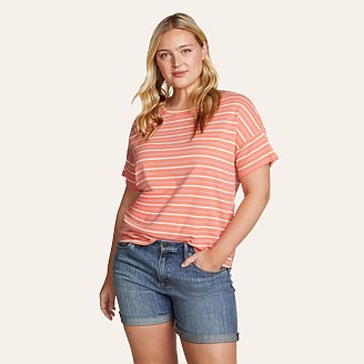 Womens Favorite Short-Sleeve Drop-Shoulder Crew-Stripe