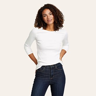Womens Essentials Ribbed Crew Long-Sleeve Shirt
