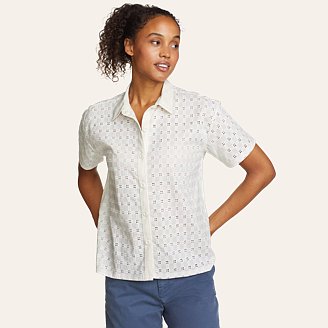 Womens Idyllic Lace Button-Down Shirt