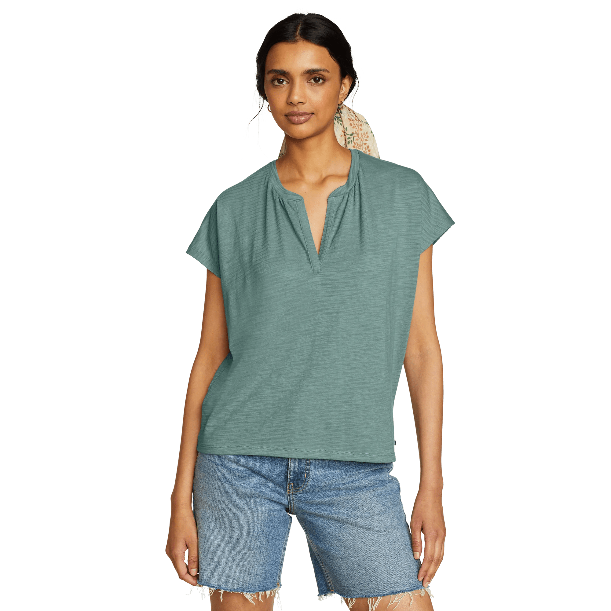 Sunny Slub-Texture Notch Neck Top