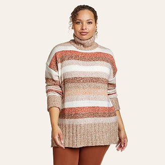 Womens Rest & Repeat Funnel-Neck Sweater - Stripe