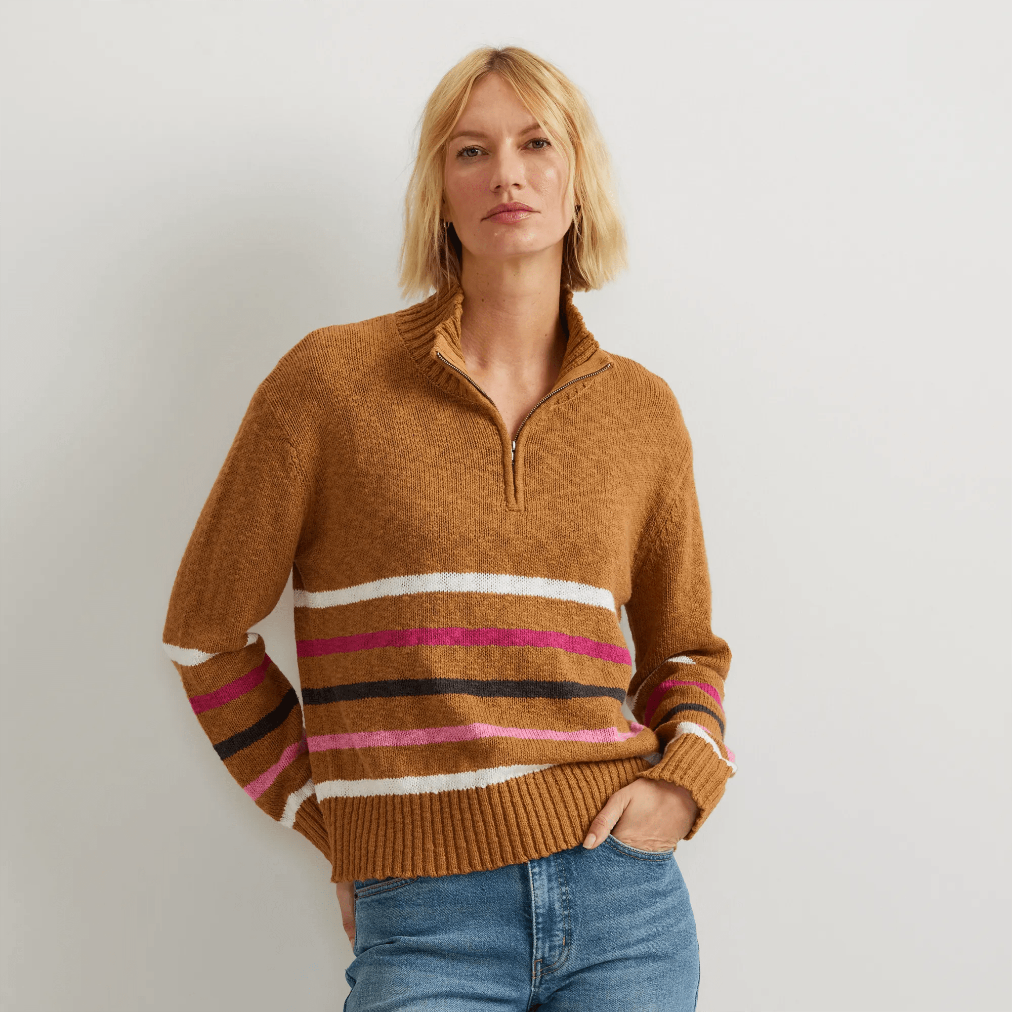 Striped 1/4-Zip Sweater