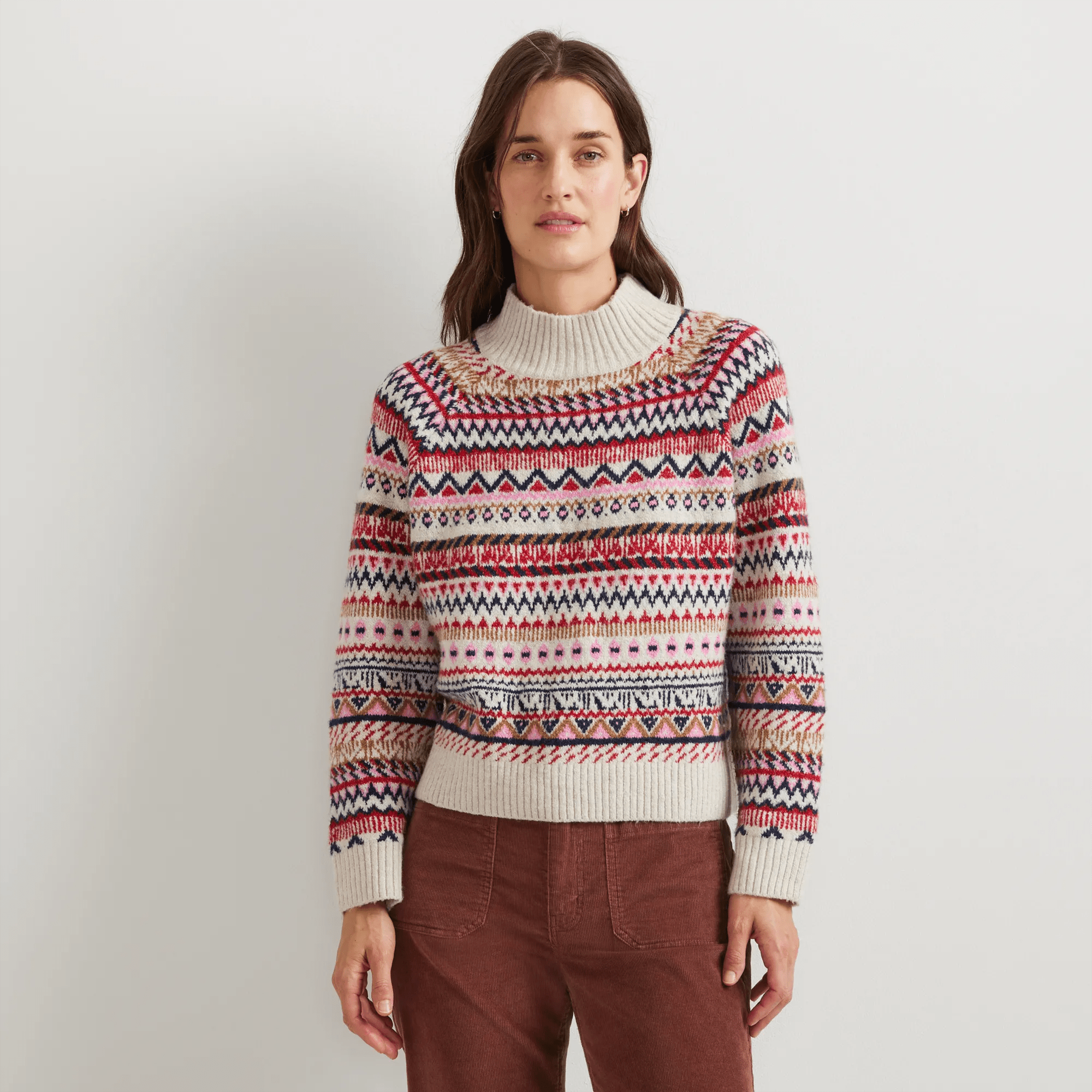 Warm Tidings Mock Neck Sweater - Fair Isle Pattern