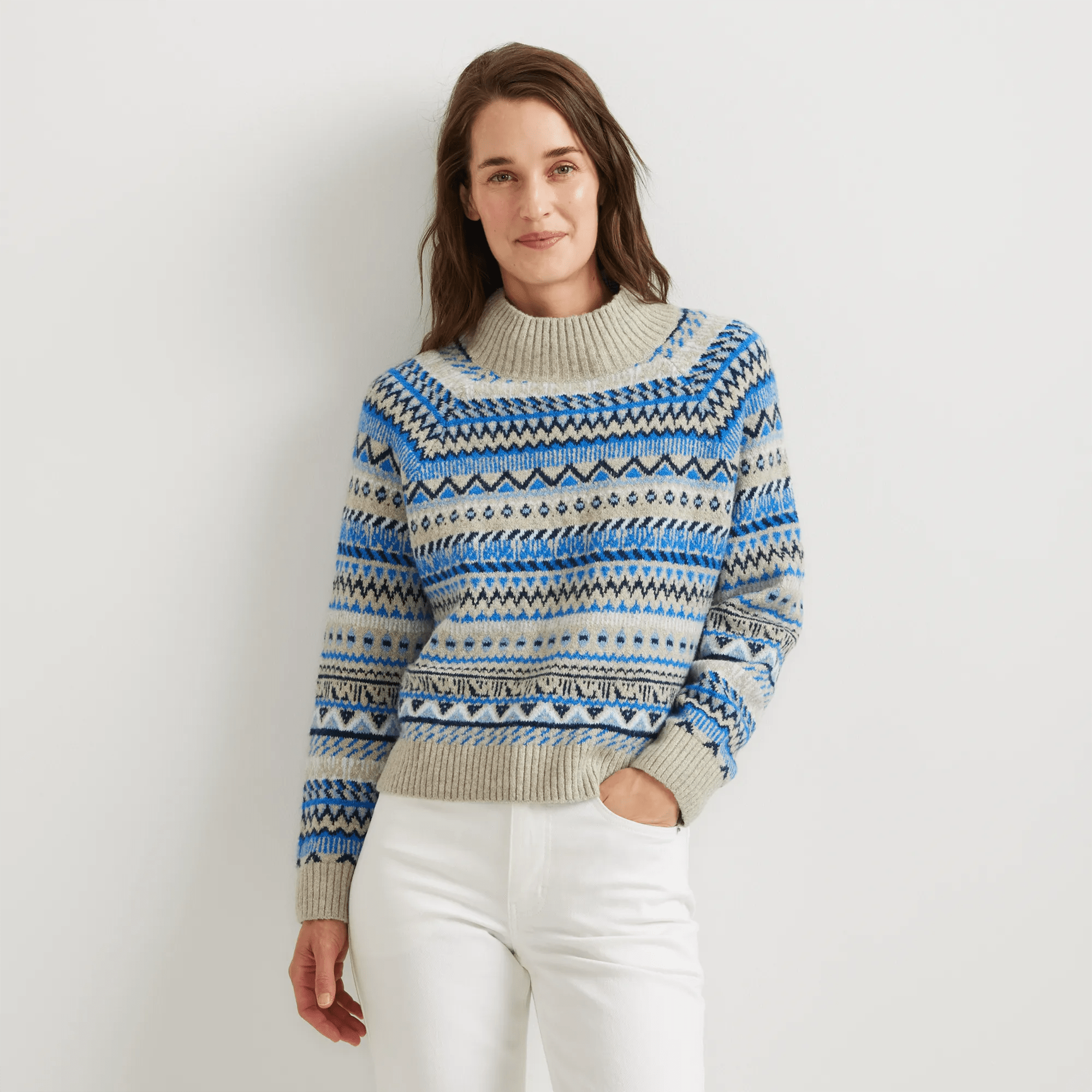 Warm Tidings Mock Neck Sweater - Fair Isle Pattern