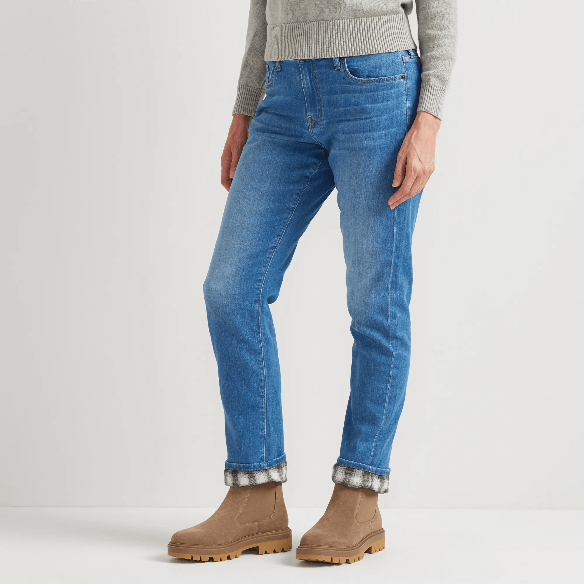 Boyfriend Flannel-Lined Straight Leg Jeans