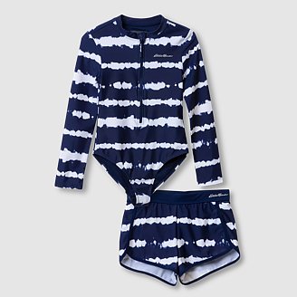 Girls' Sea Spray Long-Sleeve One-Piece Suit And Short Set
