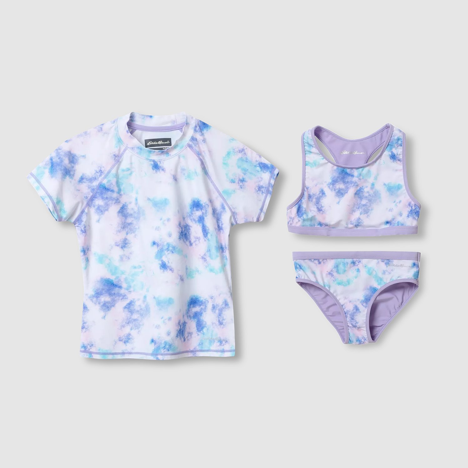 3Pcs Kids Girls Printed Swimwear Bathing Suit Set Short Sleeve