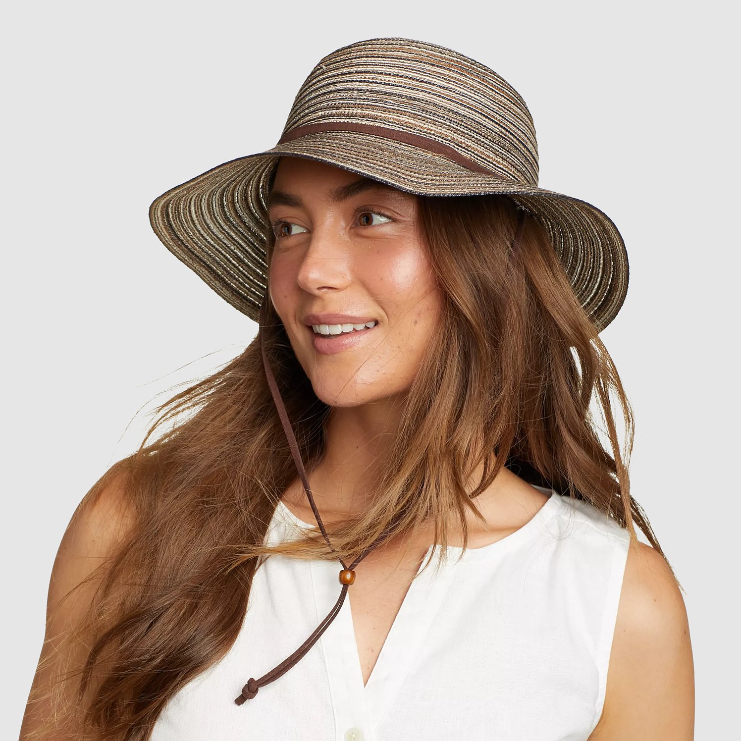 Packable Sun Hat for Women Wide Brimmed Natural Straw Hat with Butterfly Knot, Light Brown