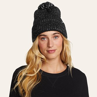 Womens Reflective Pom Beanie