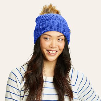 Womens Cabin Faux Fur Pom Beanie