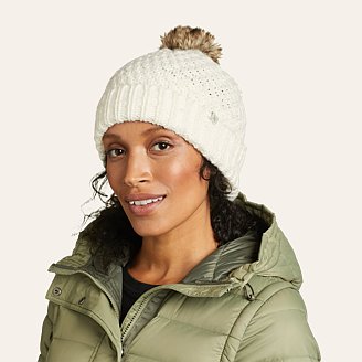 Womens Cabin Faux Fur Pom Beanie