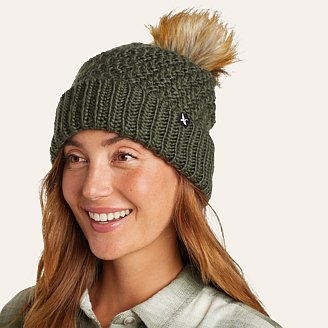 Womens Cabin Faux Fur Pom Beanie