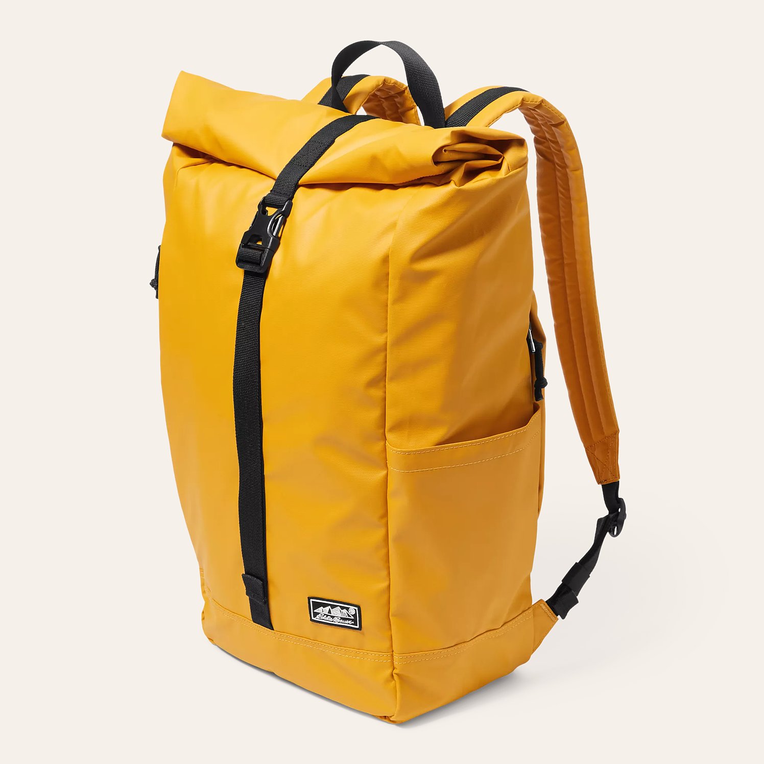 Roll top backpack yellow canvas with white straps - PennyP