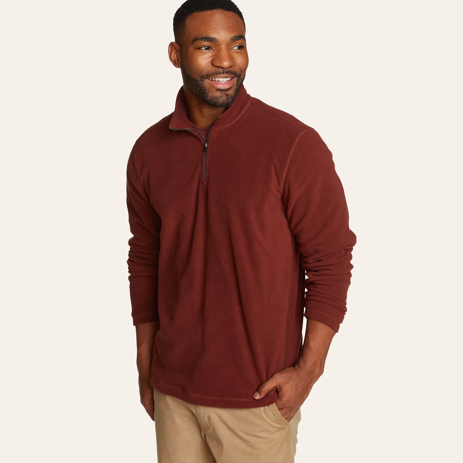 Eddie Bauer Men s Quest Fleece Sweater 1 4 Zip Pullover Deep Mahogany M Shop Gifts for Him