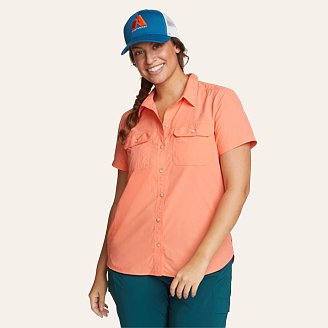 Eddie Bauer Women's Orange Long Sleeve Fishing Shirt Travex Vented