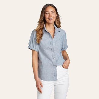 Eddie Bauer Women's Carry-On Long-Sleeve Button-Down Shirt - Chalk - XL