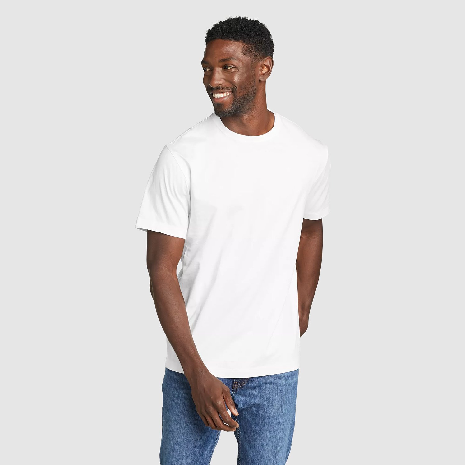 Eddie Bauer Men's Classic Wash 100% Cotton Short-Sleeve Slim T-Shirt - White - L