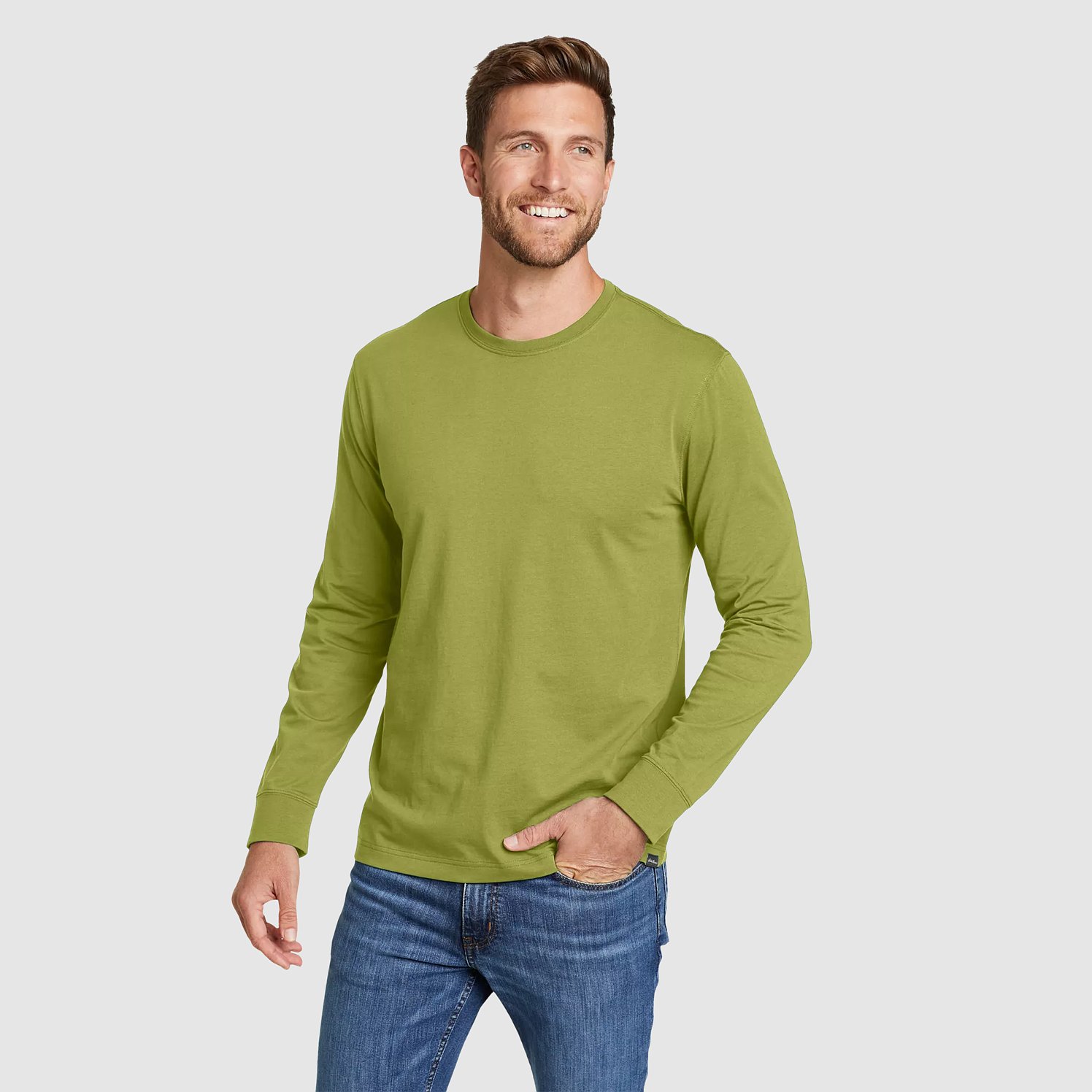 Eddie Bauer Men's Classic Wash 100% Cotton Long-Sleeve Classic T-Shirt - Green Olive - Size XL