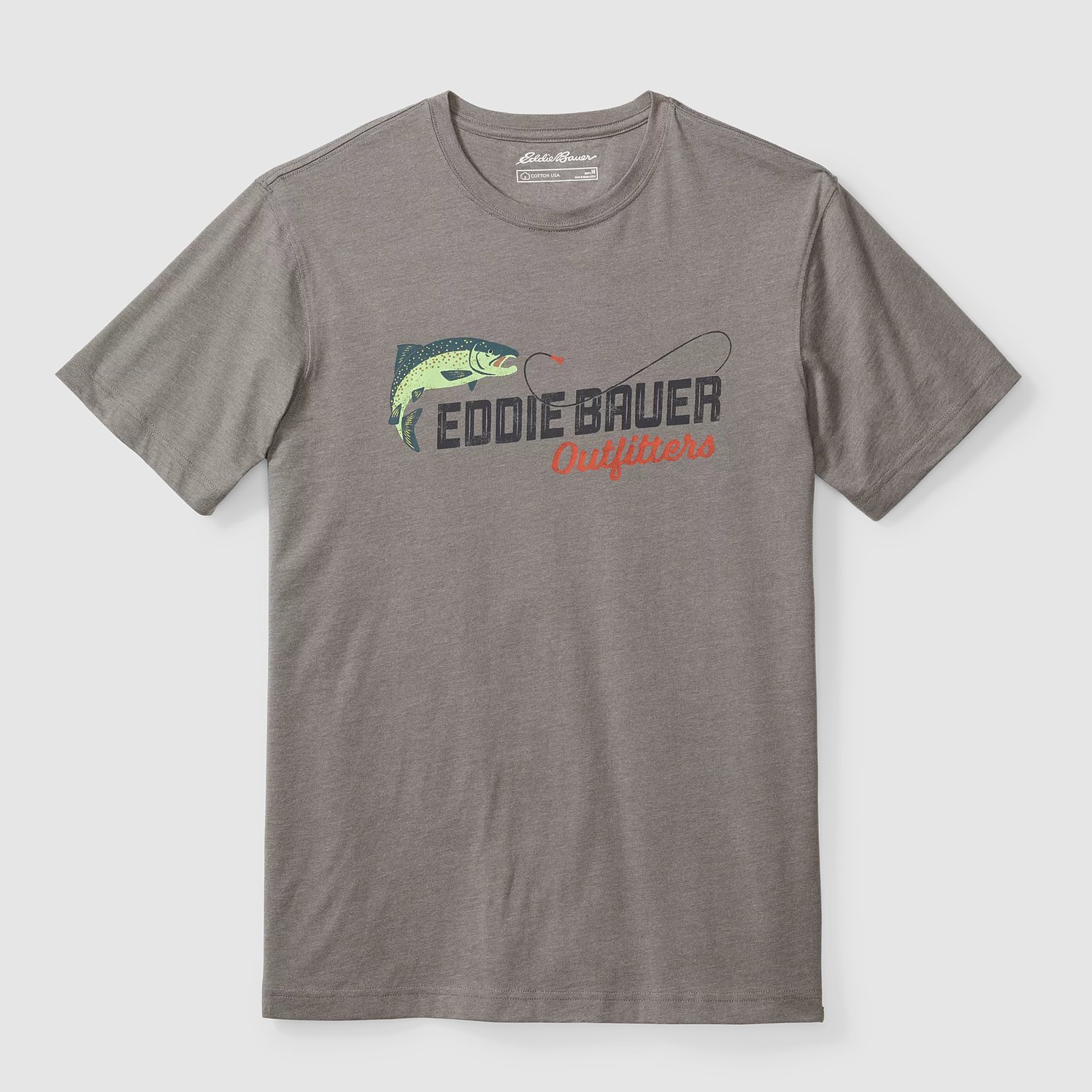 Eddie Bauer Retro Fish Graphic T-Shirt - Heather Gray - Size L