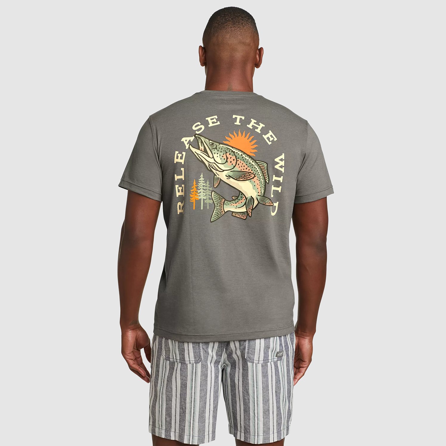 Eddie Bauer Retro Fish Graphic T-Shirt - Heather Gray - S