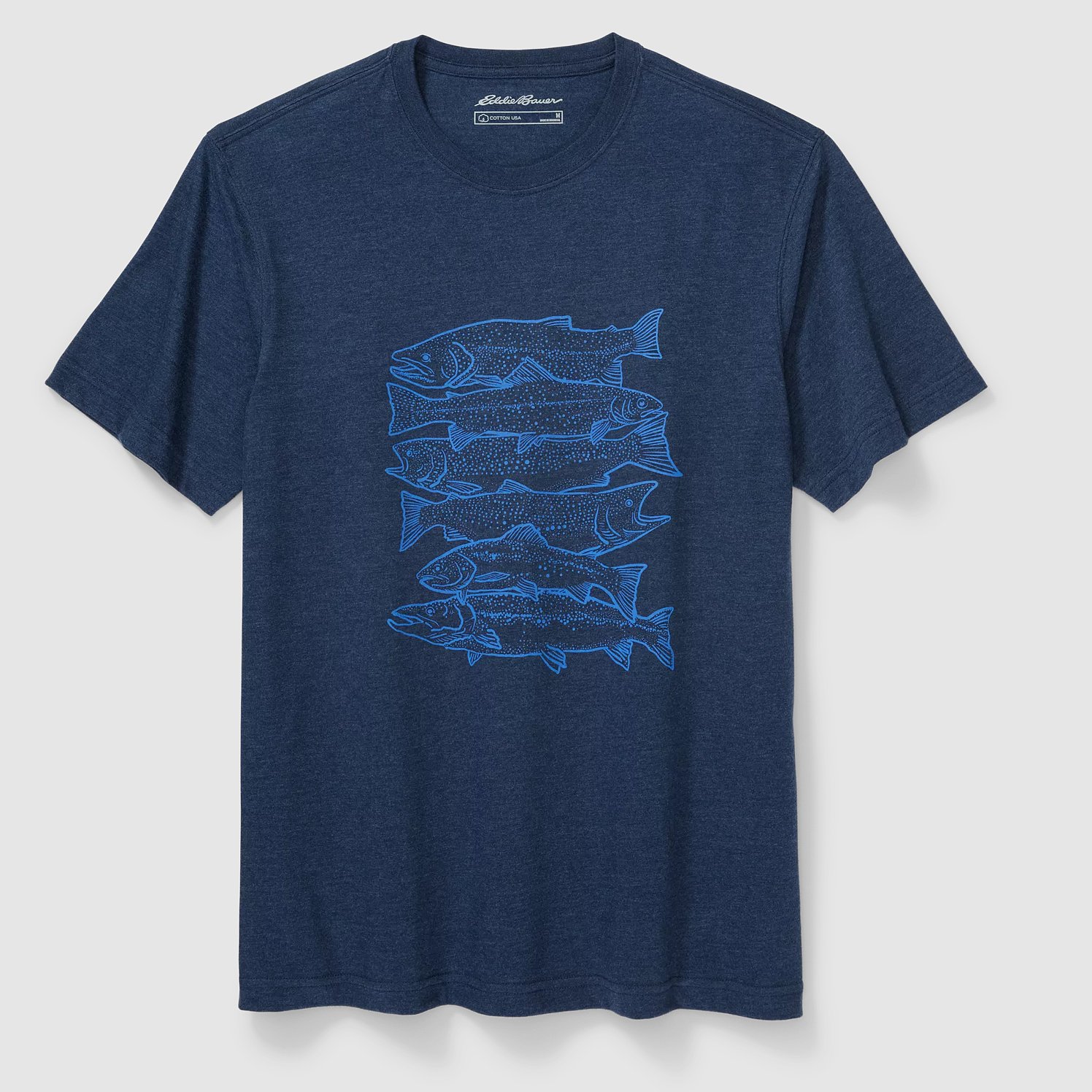 Eddie Bauer Graphic T-Shirt - Reel 'Em in - Heather Indigo - Size S